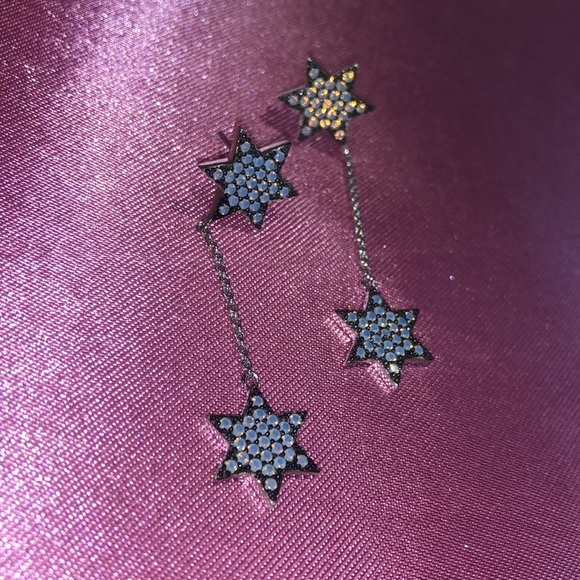 Stunning Blue Opalescent Double Star Sterling Silver Drop Earrings-Boutique - Picture 9 of 11